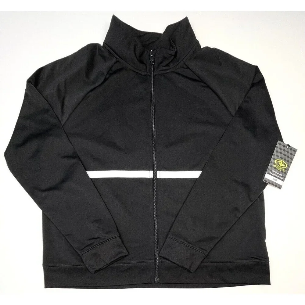 ATHLETIC WORKS Kids XL (14-16) Plus Black Soot Stripe Full-Zip TRACK JACKET NWT